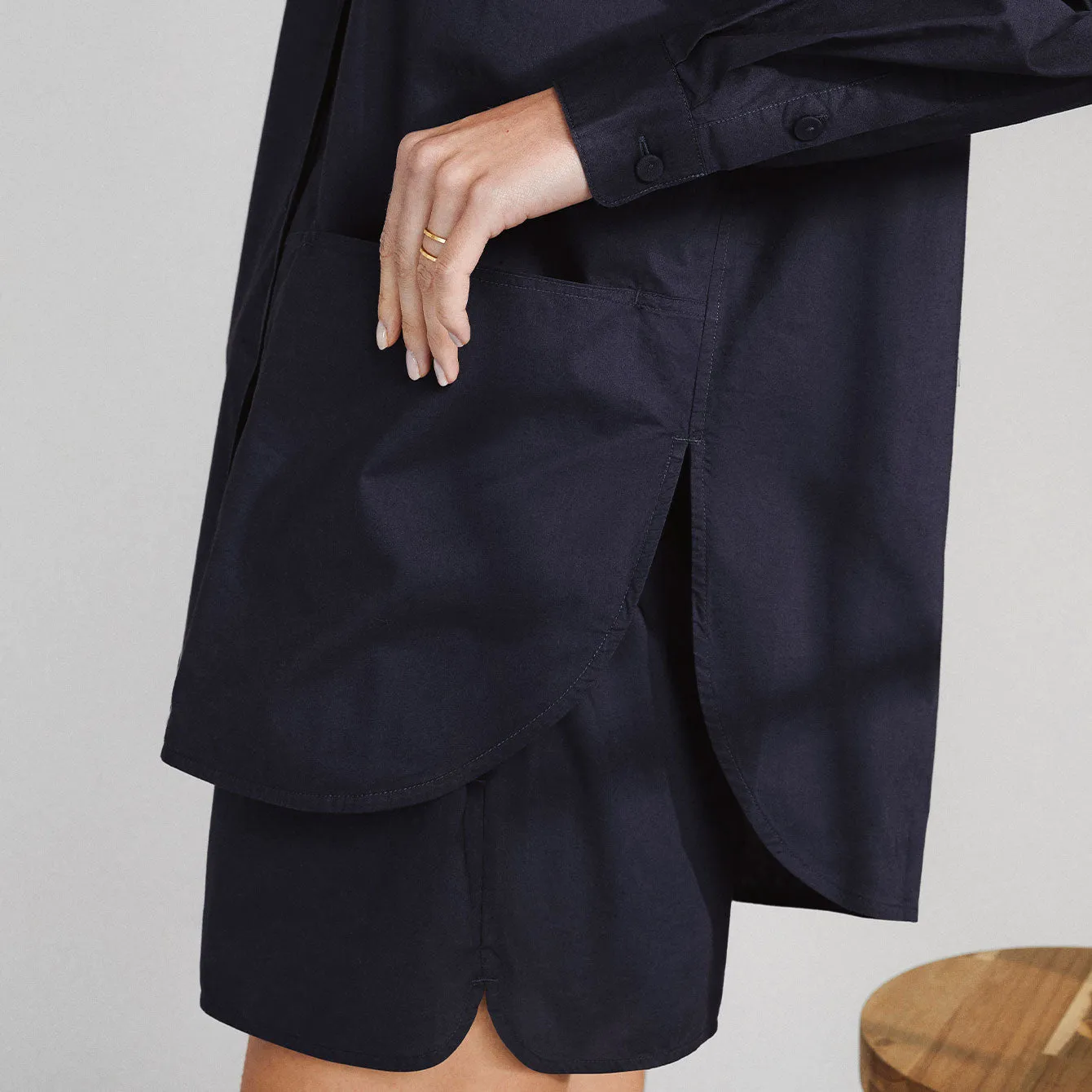 Airy Cotton Curved Hem Long Sleeve Short Set
