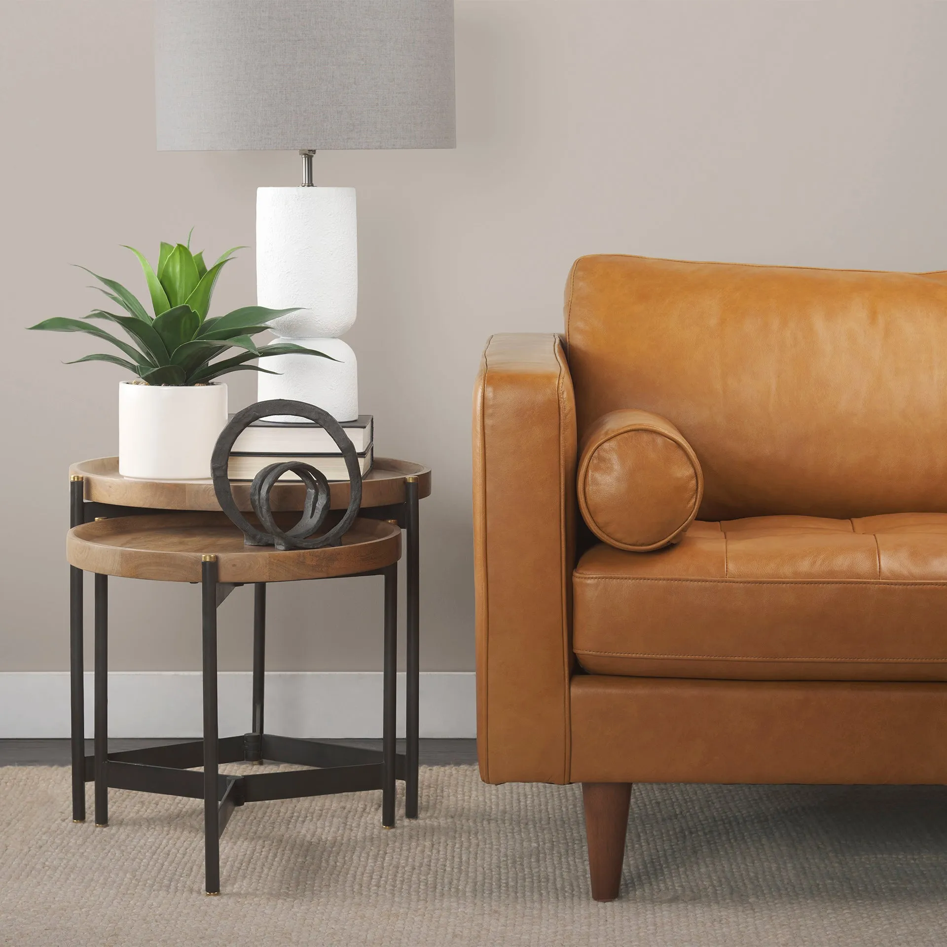 Arne Sofa Sectional in Tan Leather | Right Chaise