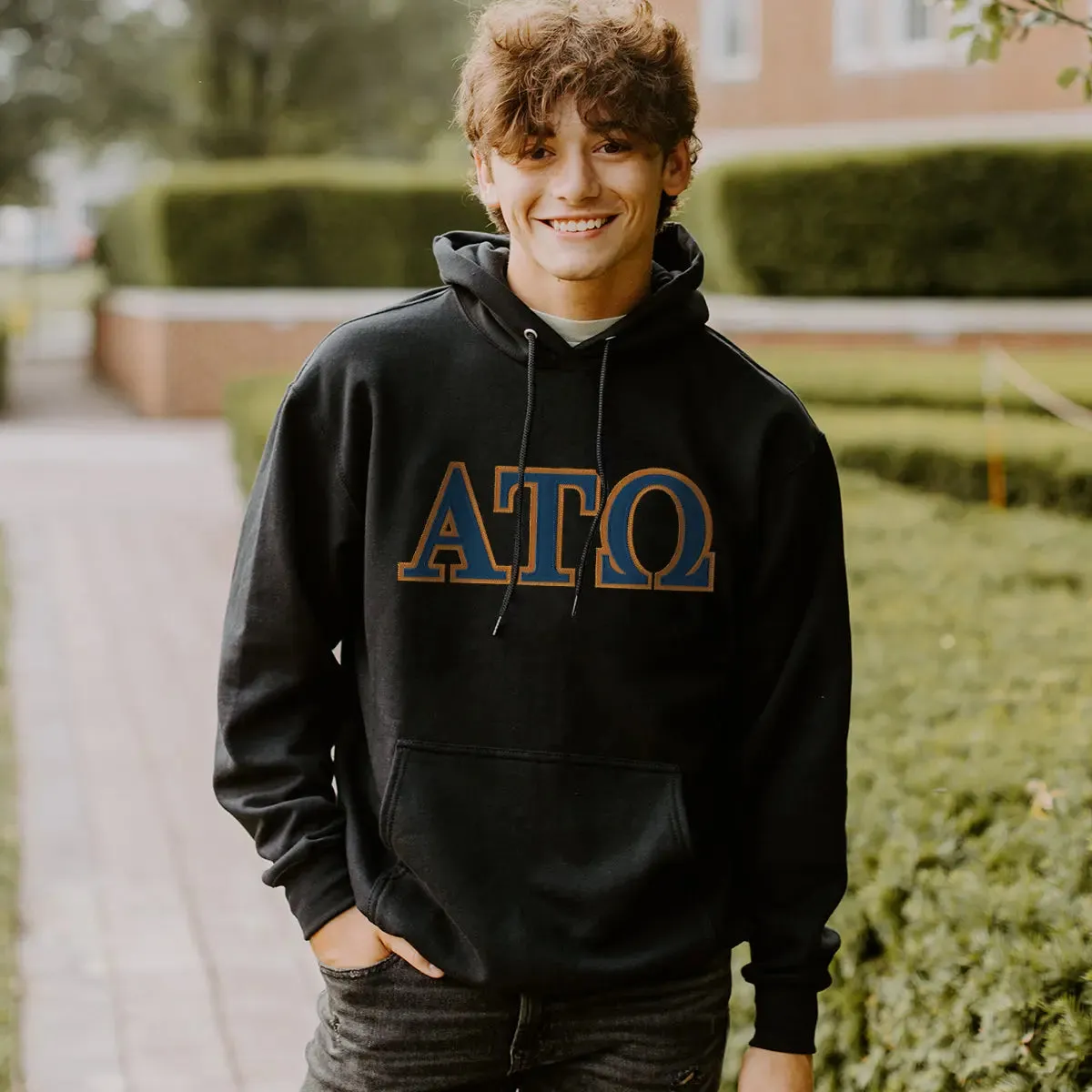 ATO Black Hoodie with Sewn On Greek Letters