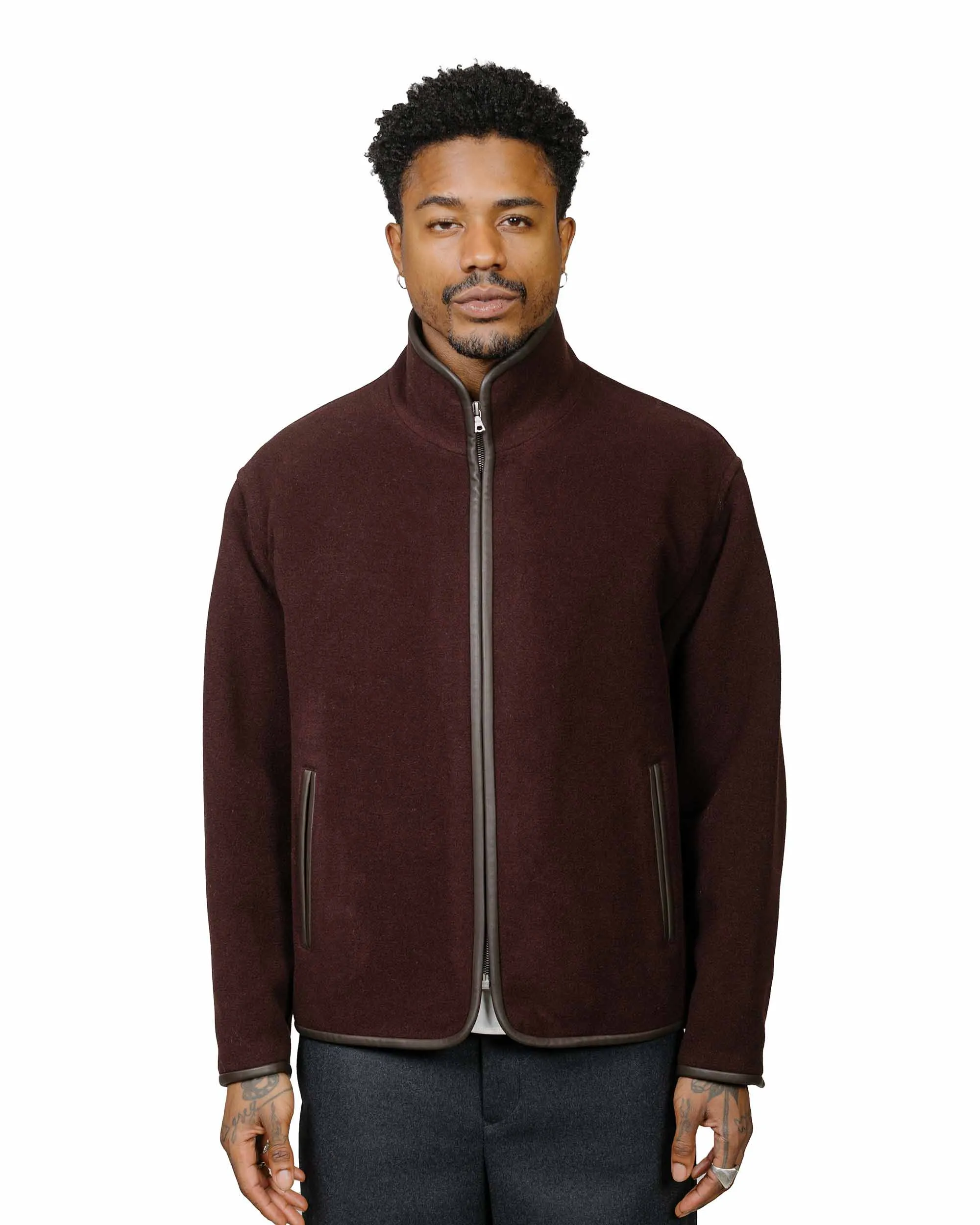Auralee Double Cloth Heavy Wool Pile Zip Blouson Dark Brown