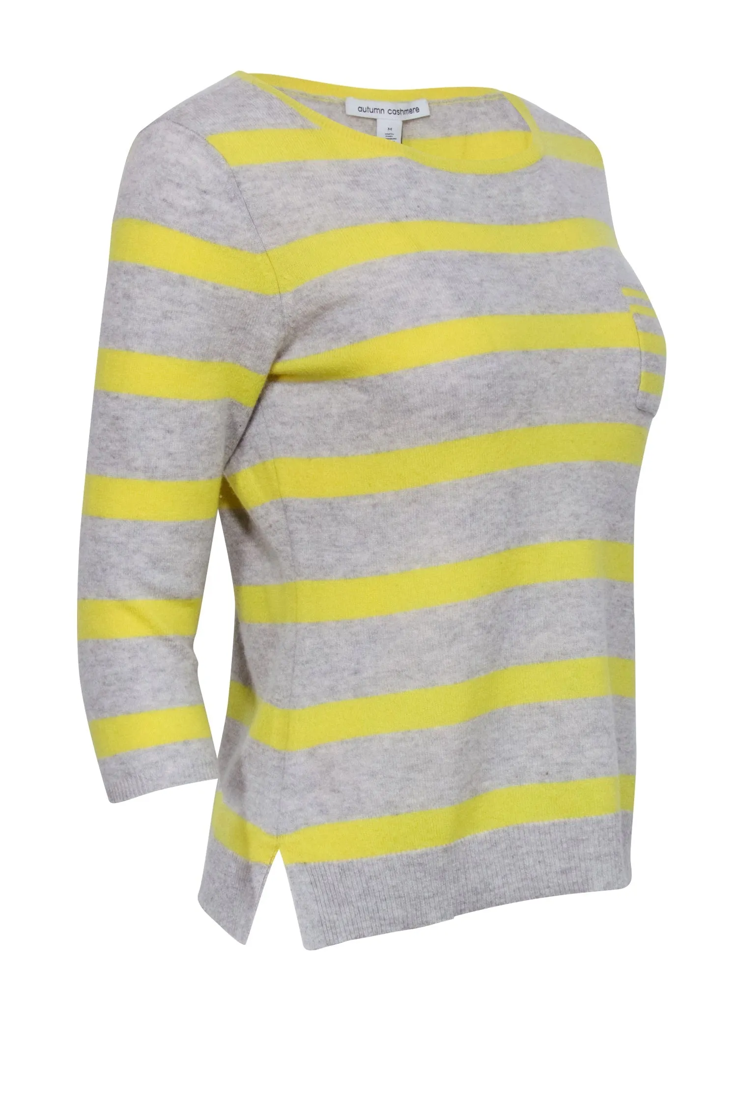 Autumn Cashmere - Grey & Yellow Striped Cashmere Sweater Sz M
