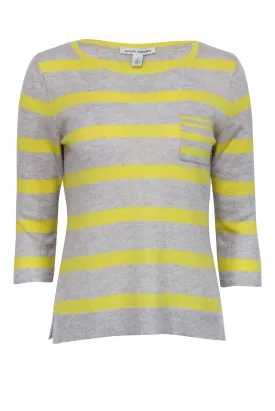 Autumn Cashmere - Grey & Yellow Striped Cashmere Sweater Sz M