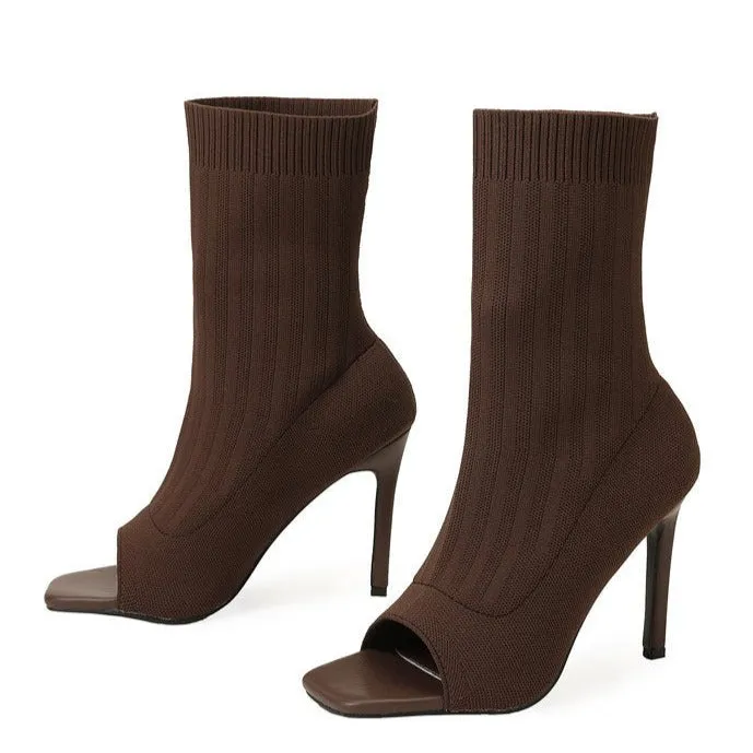 binfenxie-Women Peep-Toe High-Heeled Boots