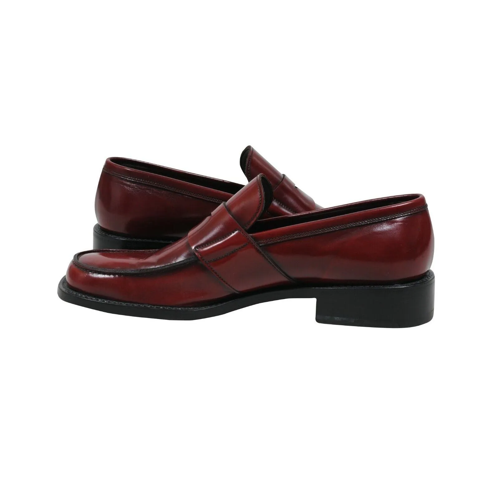 Burgundy Cherry Red Leather Square Toe Slip On Penny Loafers