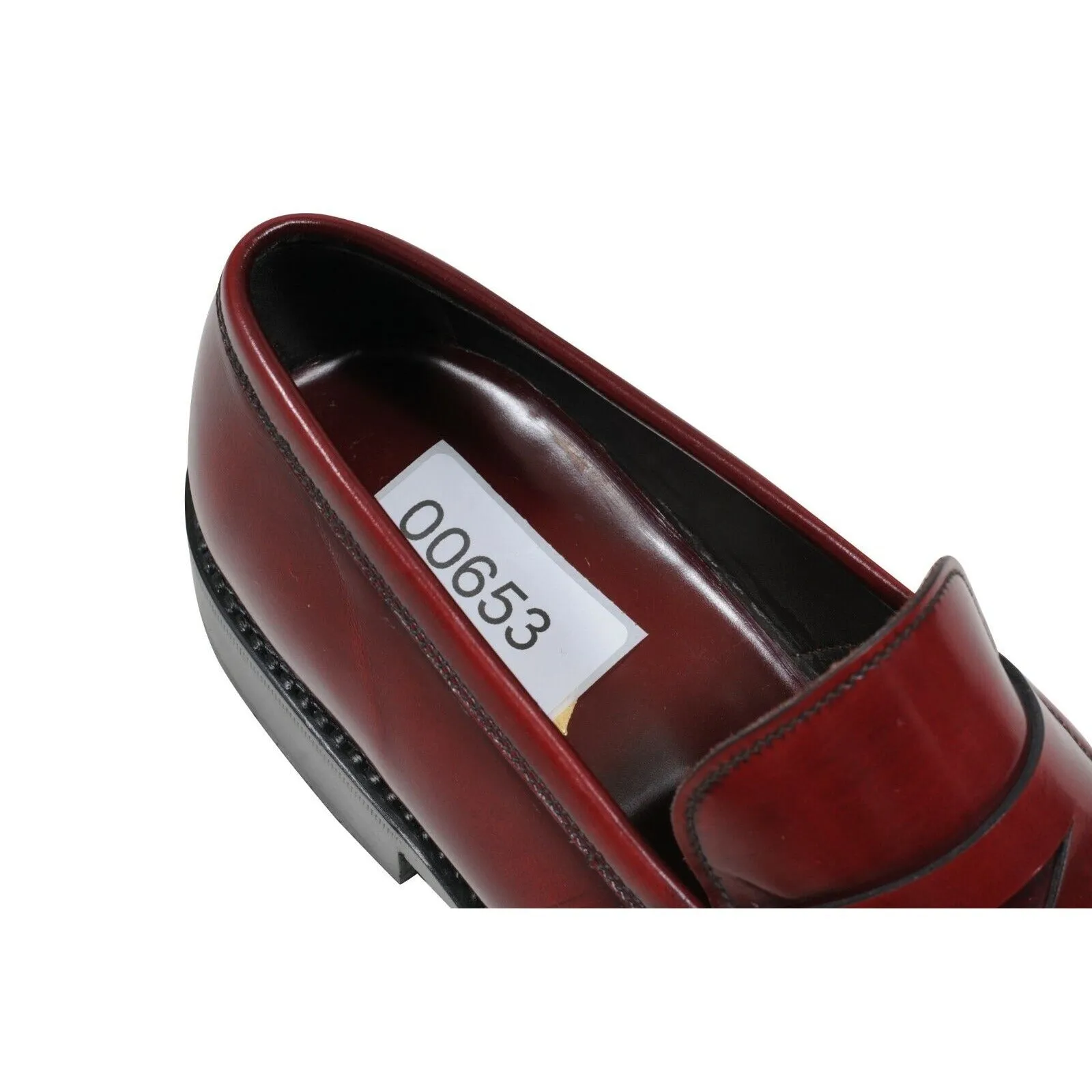 Burgundy Cherry Red Leather Square Toe Slip On Penny Loafers