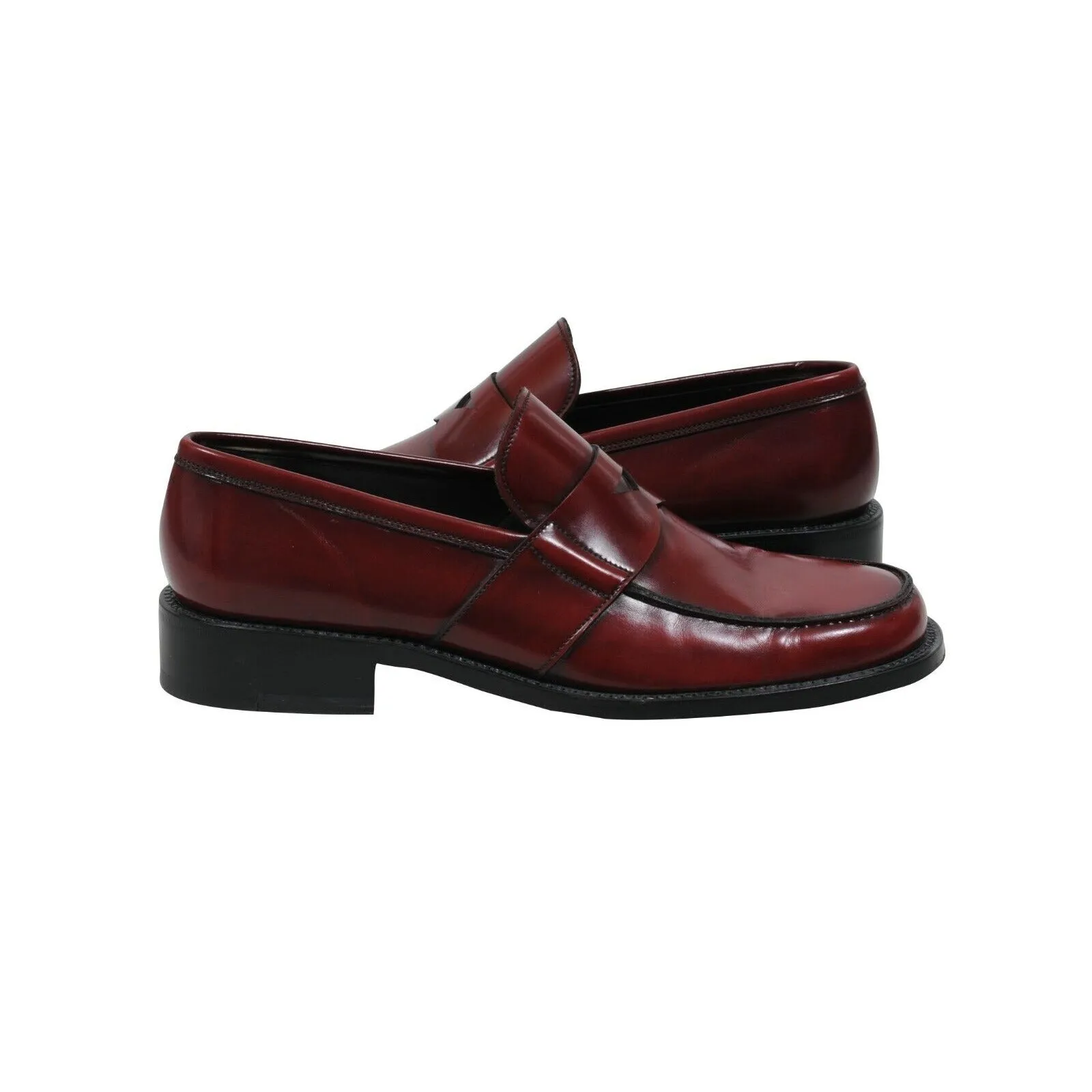 Burgundy Cherry Red Leather Square Toe Slip On Penny Loafers