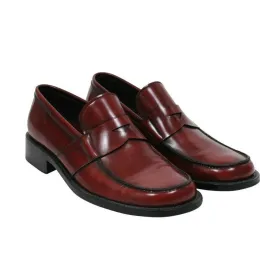 Burgundy Cherry Red Leather Square Toe Slip On Penny Loafers