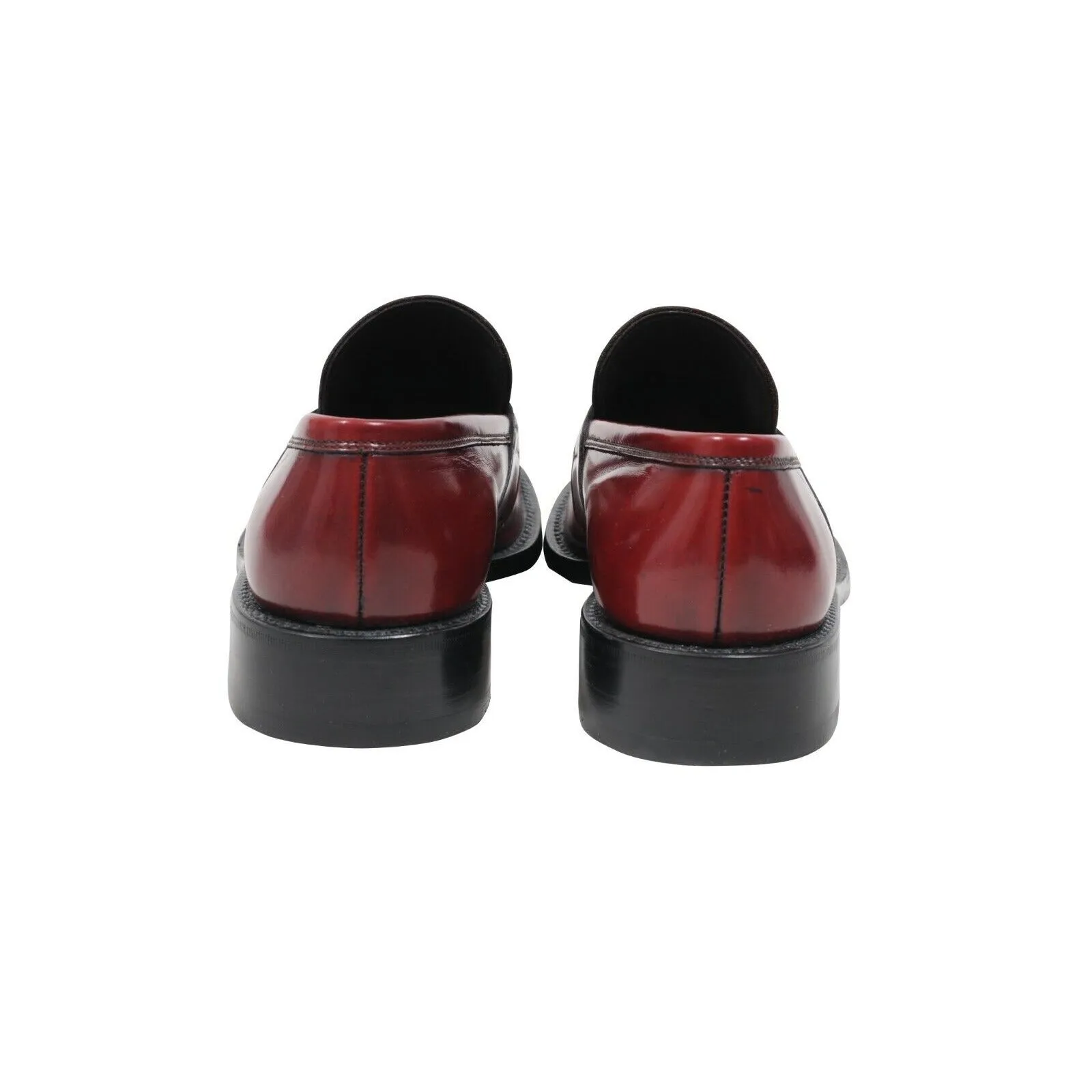 Burgundy Cherry Red Leather Square Toe Slip On Penny Loafers