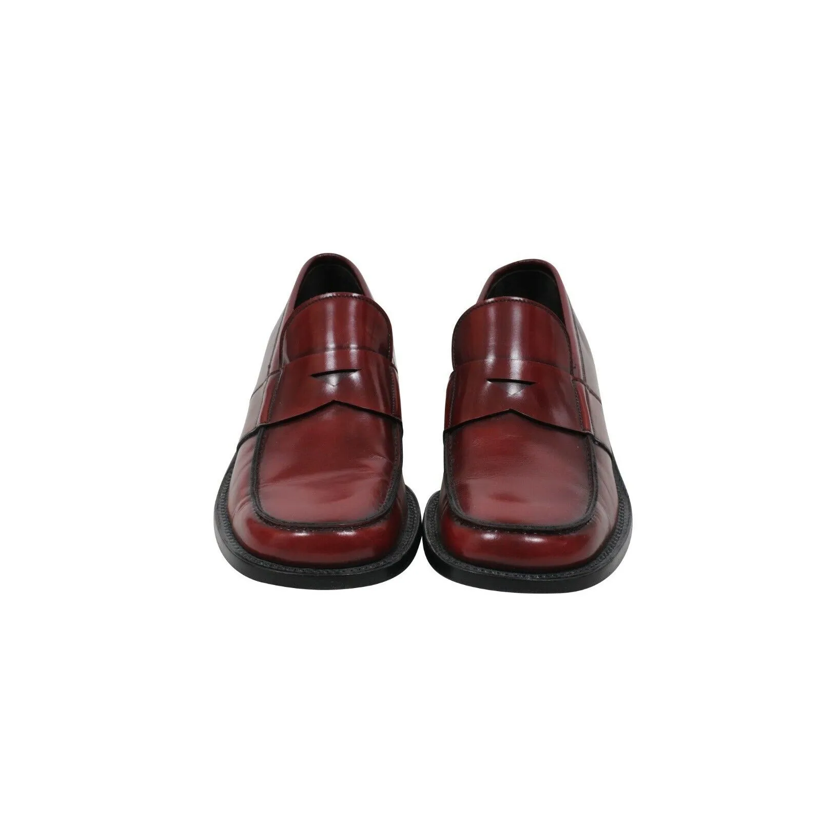 Burgundy Cherry Red Leather Square Toe Slip On Penny Loafers