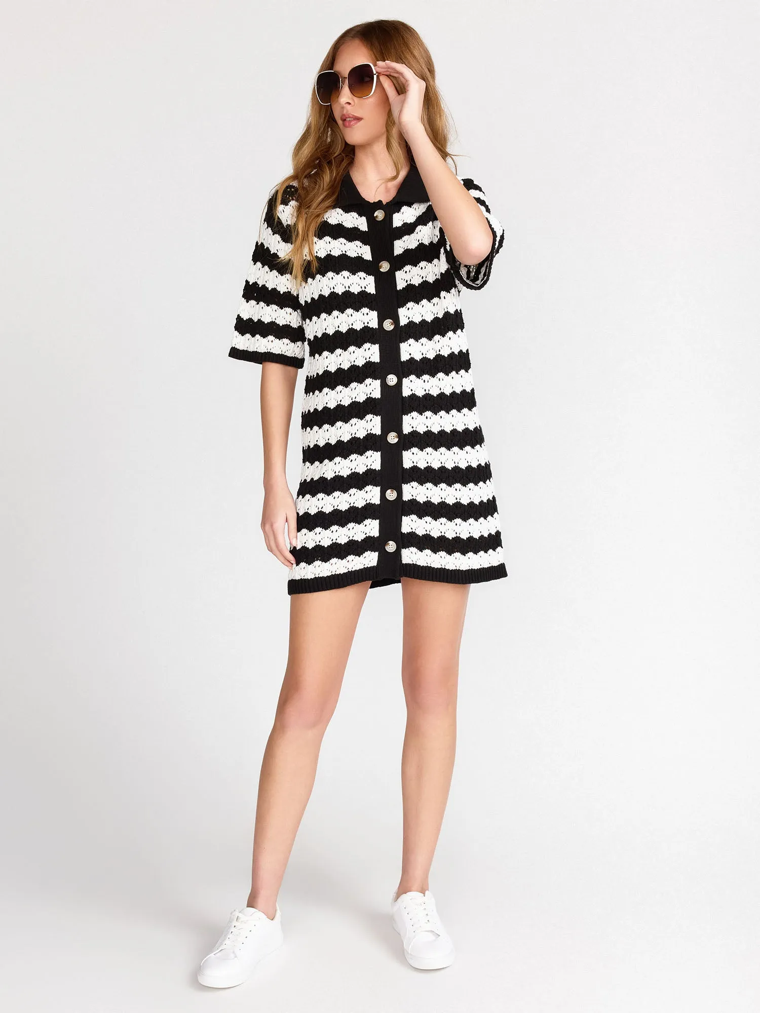 Button-Down Knit Shirt Dress - Aaron & Amber