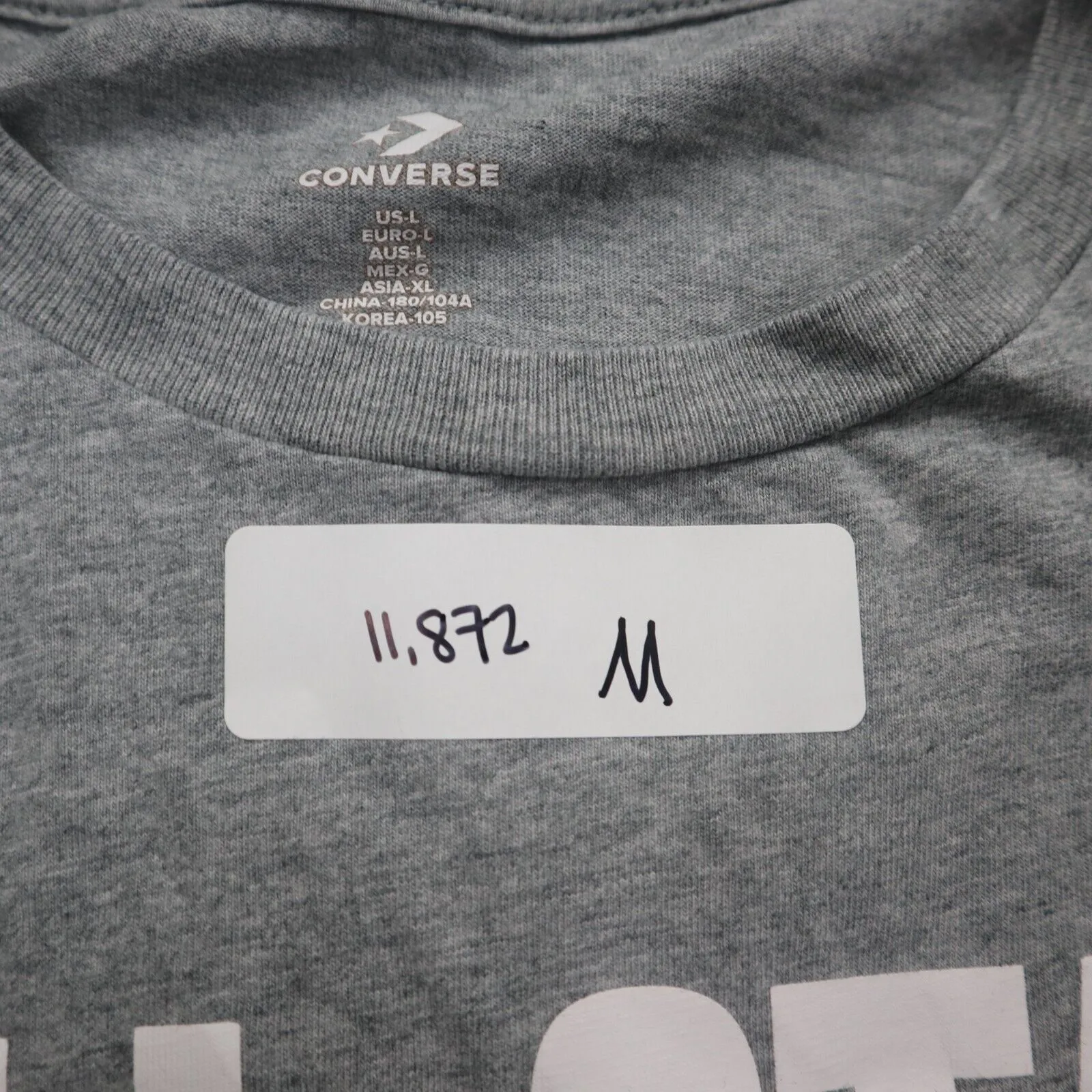 Converse Mens T Shirt Top Short Sleeve Crew Neck Tee 100% Cotton Gray Size Large
