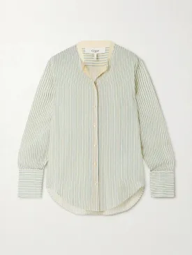 Cotton poplin-trimmed striped silk shirt
