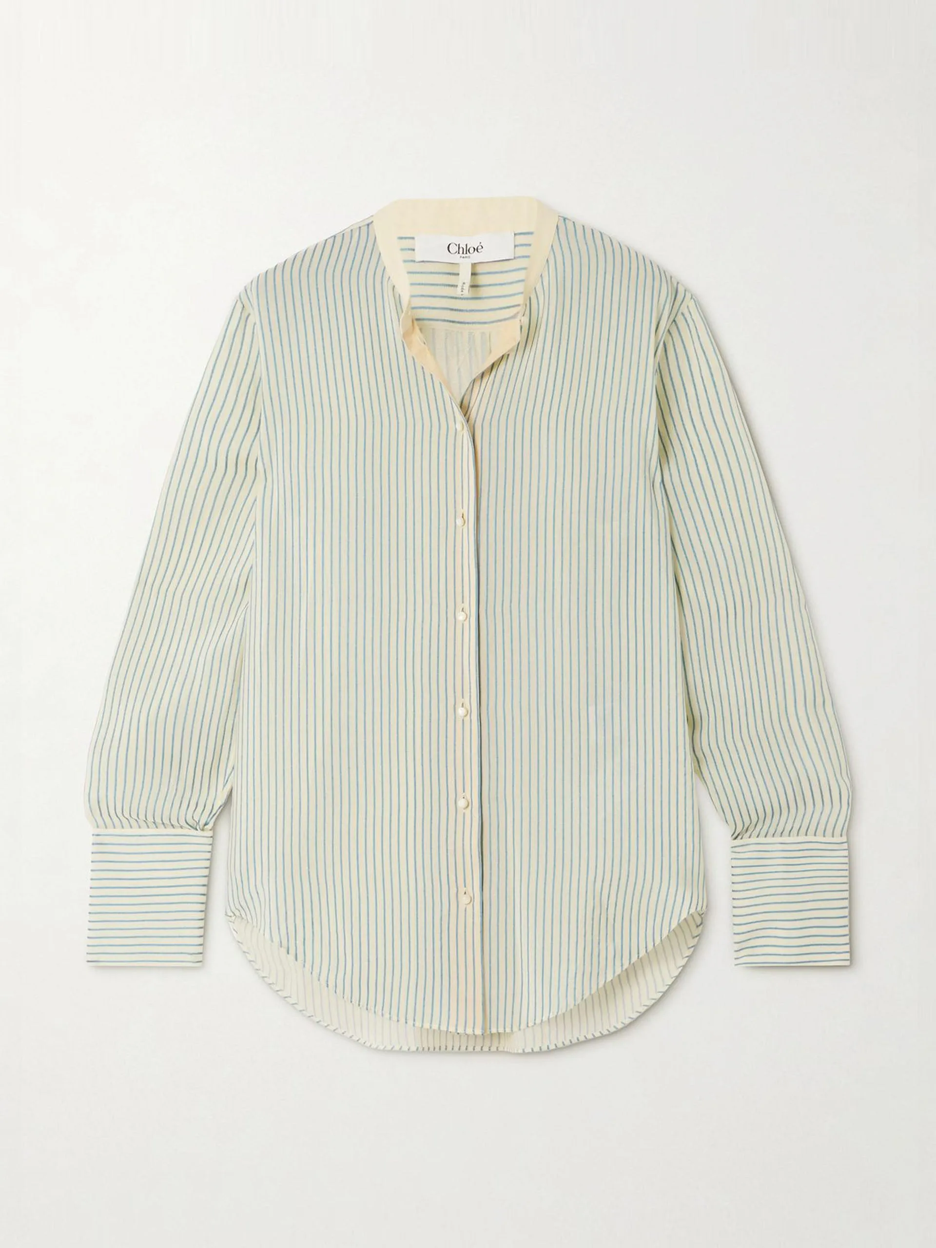 Cotton poplin-trimmed striped silk shirt