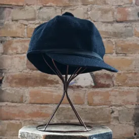 Crown Cap Solid Black Wool Blend Melton Stockman Cap
