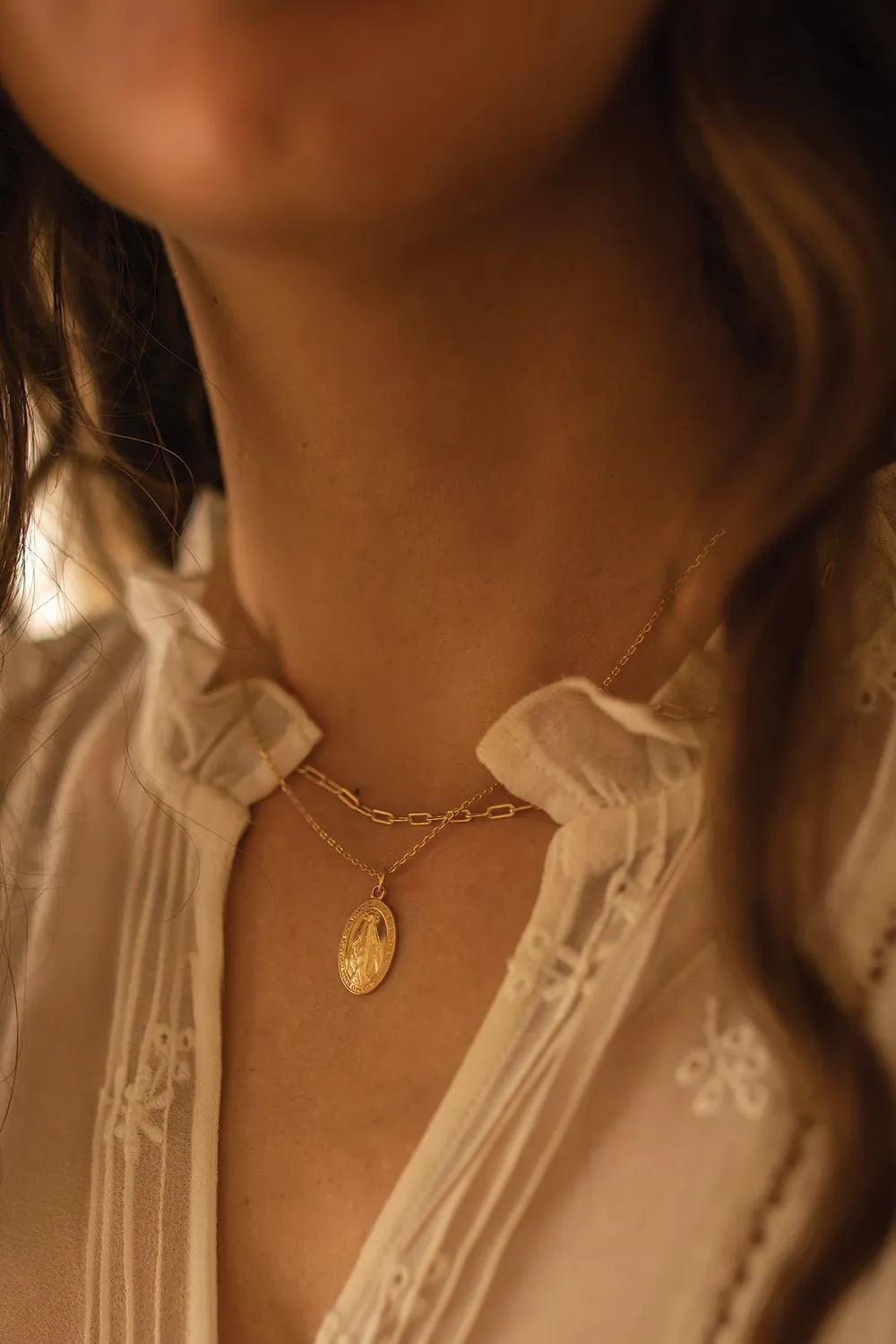 Dainty 14K Gold Virgin Mary Miraculous Medal Choker Necklace