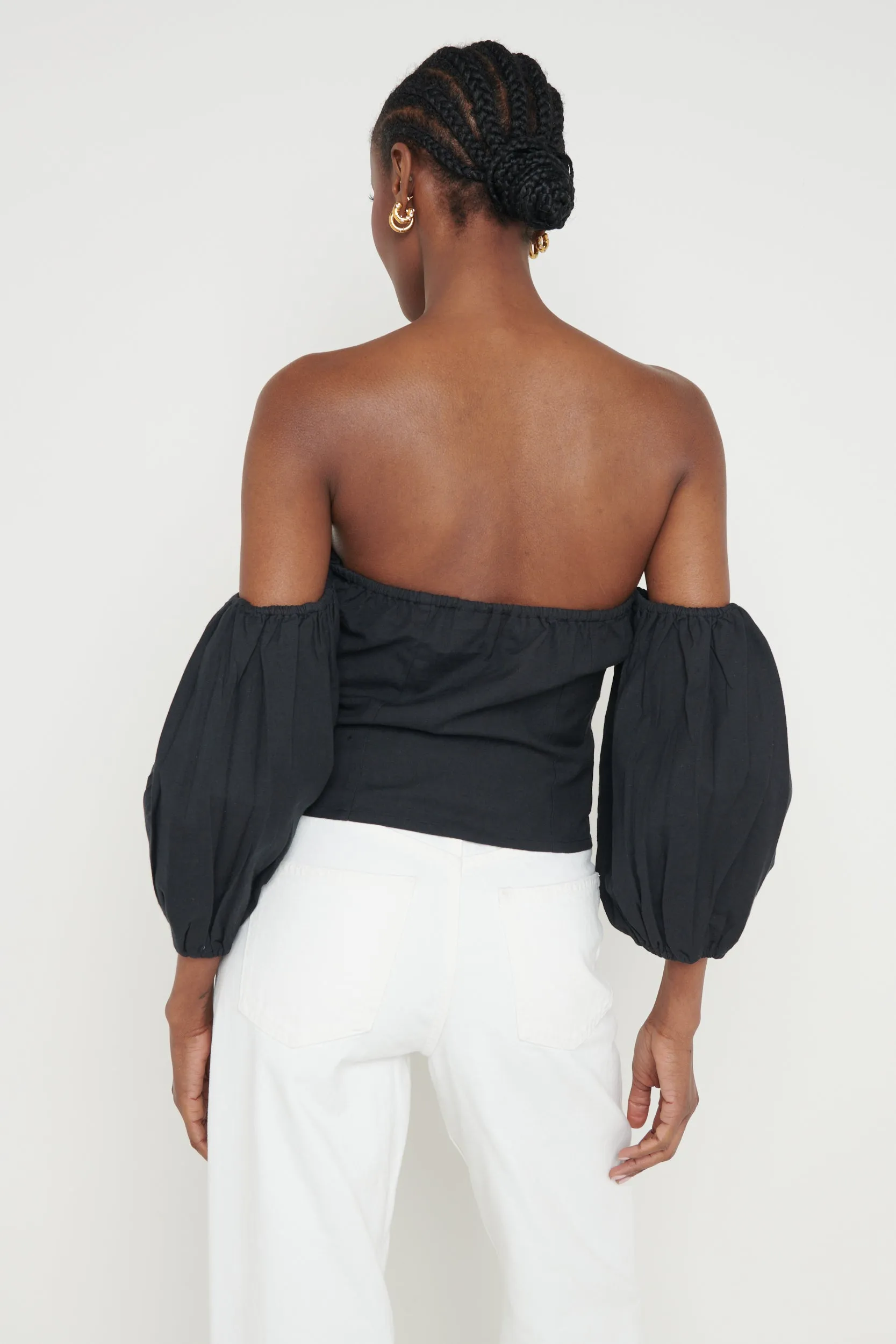 Elle Bardot Puff Sleeve Blouse - Black