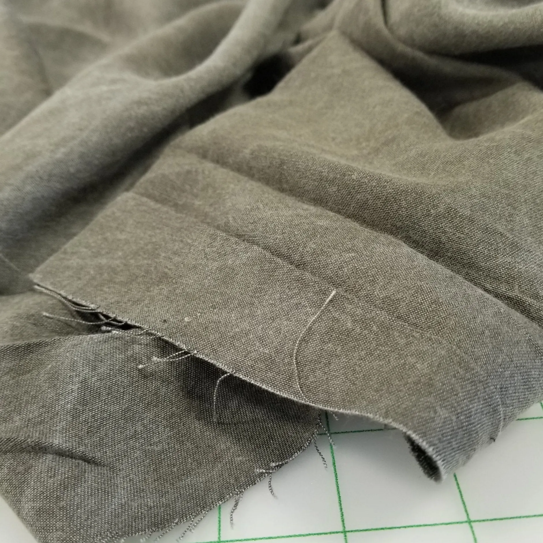End of Bolt: 2 yards of Designer Deadstock Vintage Olive Enzyme Washed Viscose Woven Solid-remnant
