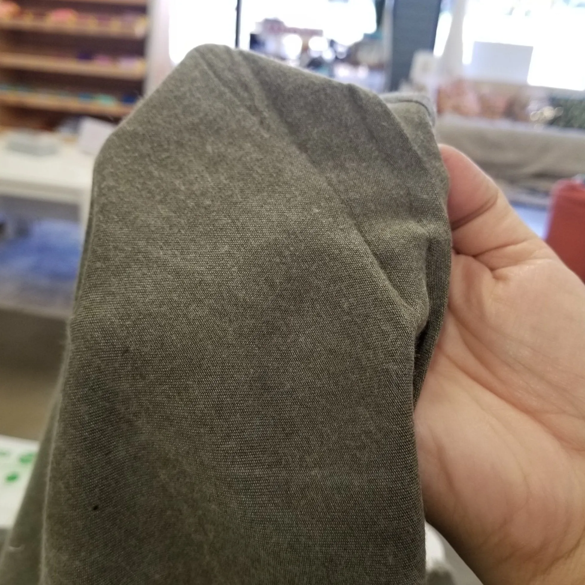 End of Bolt: 2 yards of Designer Deadstock Vintage Olive Enzyme Washed Viscose Woven Solid-remnant