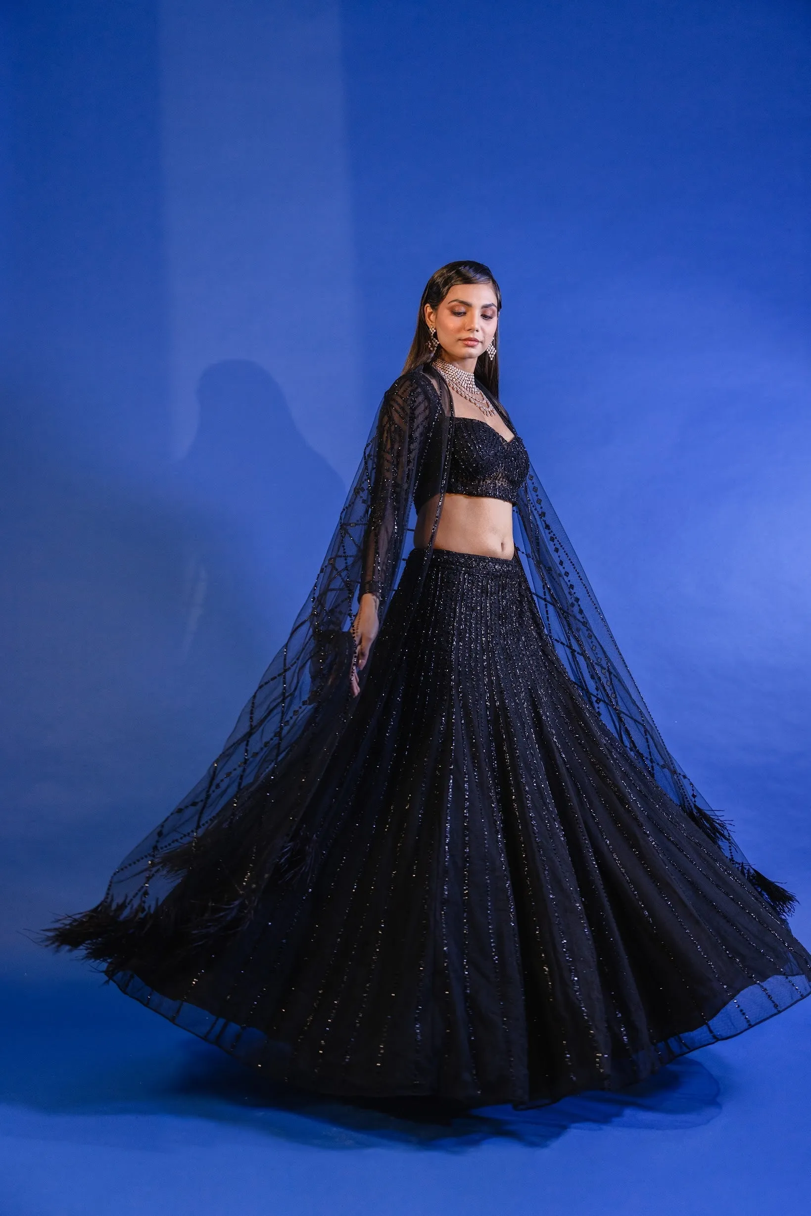 Exclusive Bollywood Black Sequins Lehenga