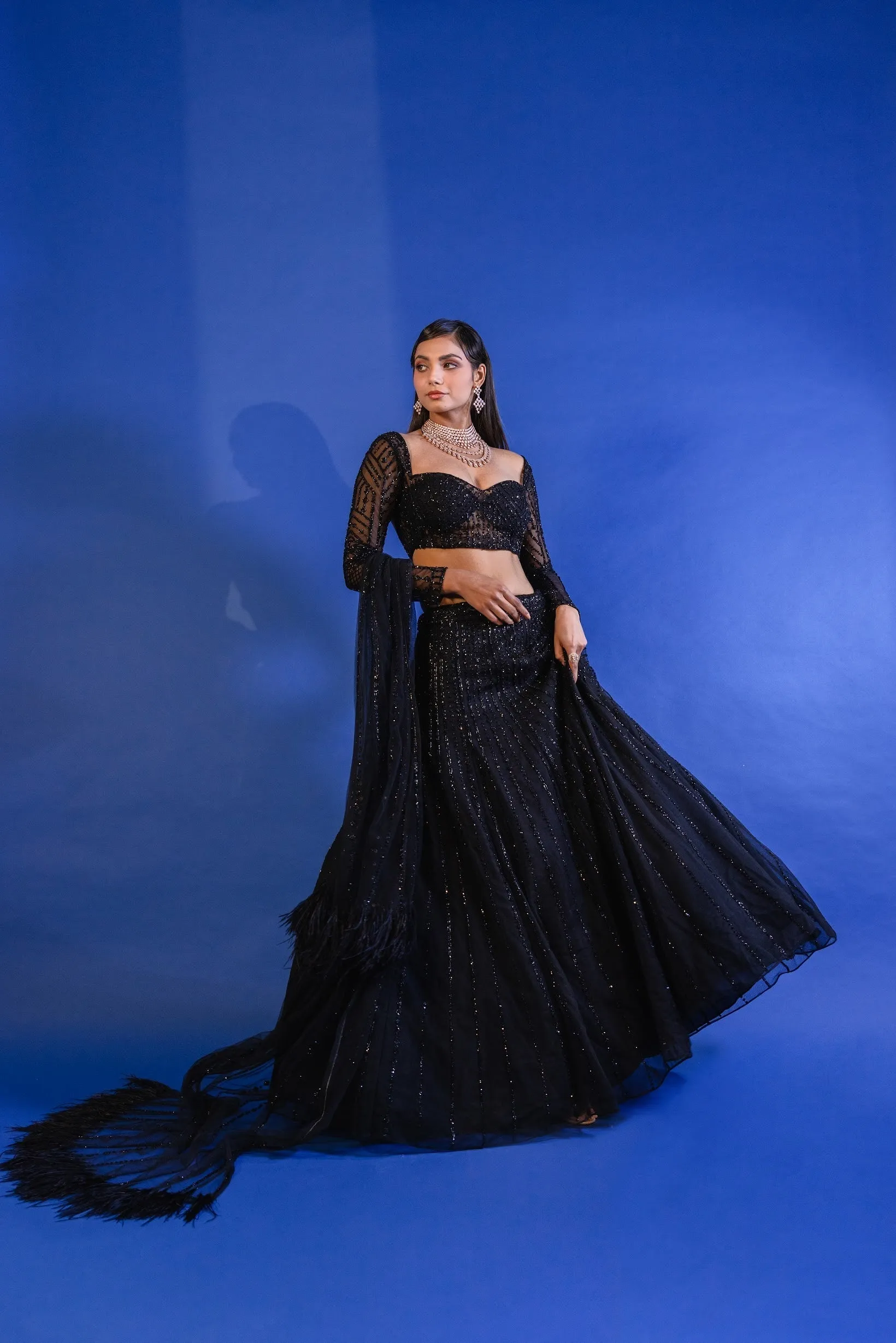 Exclusive Bollywood Black Sequins Lehenga
