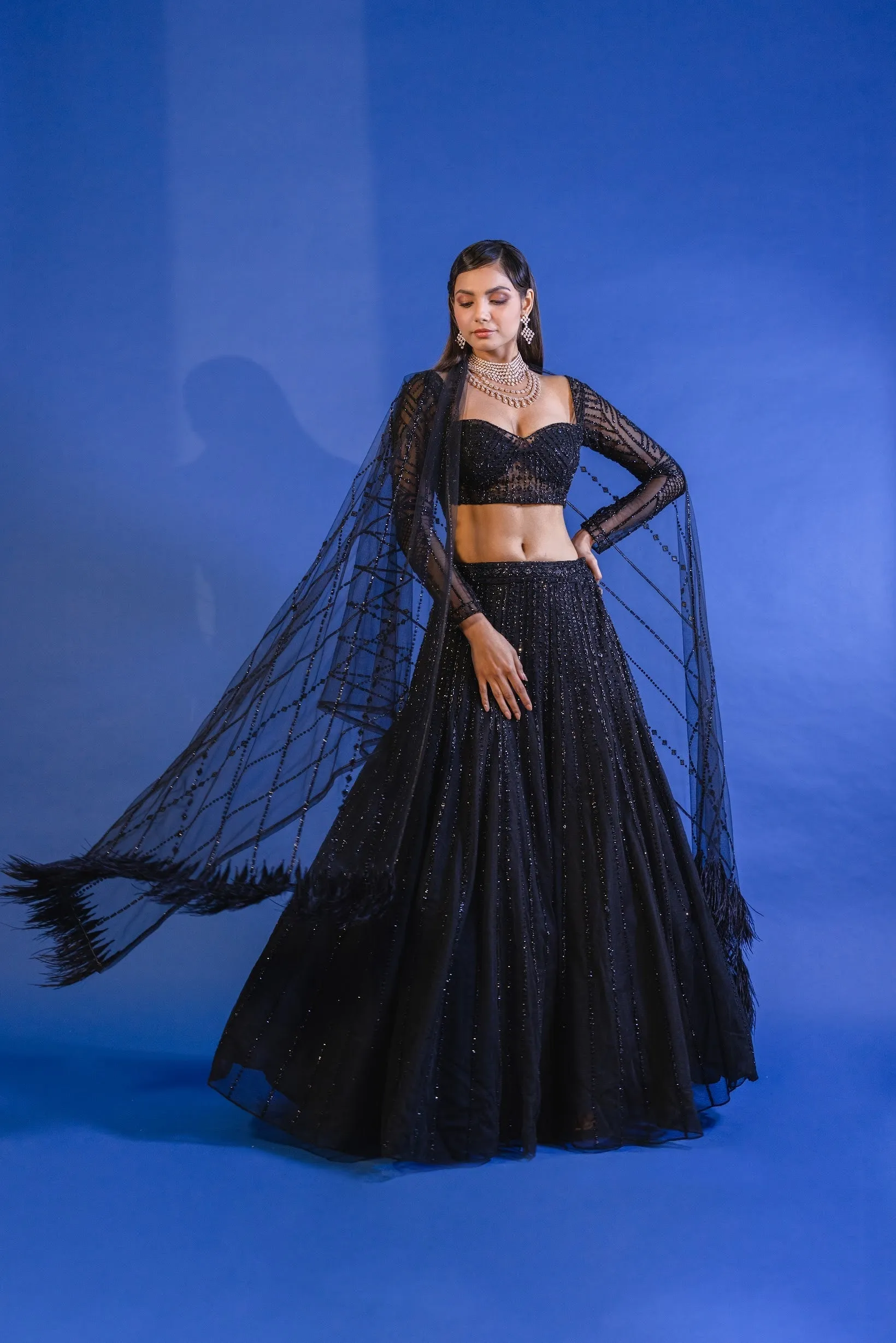 Exclusive Bollywood Black Sequins Lehenga
