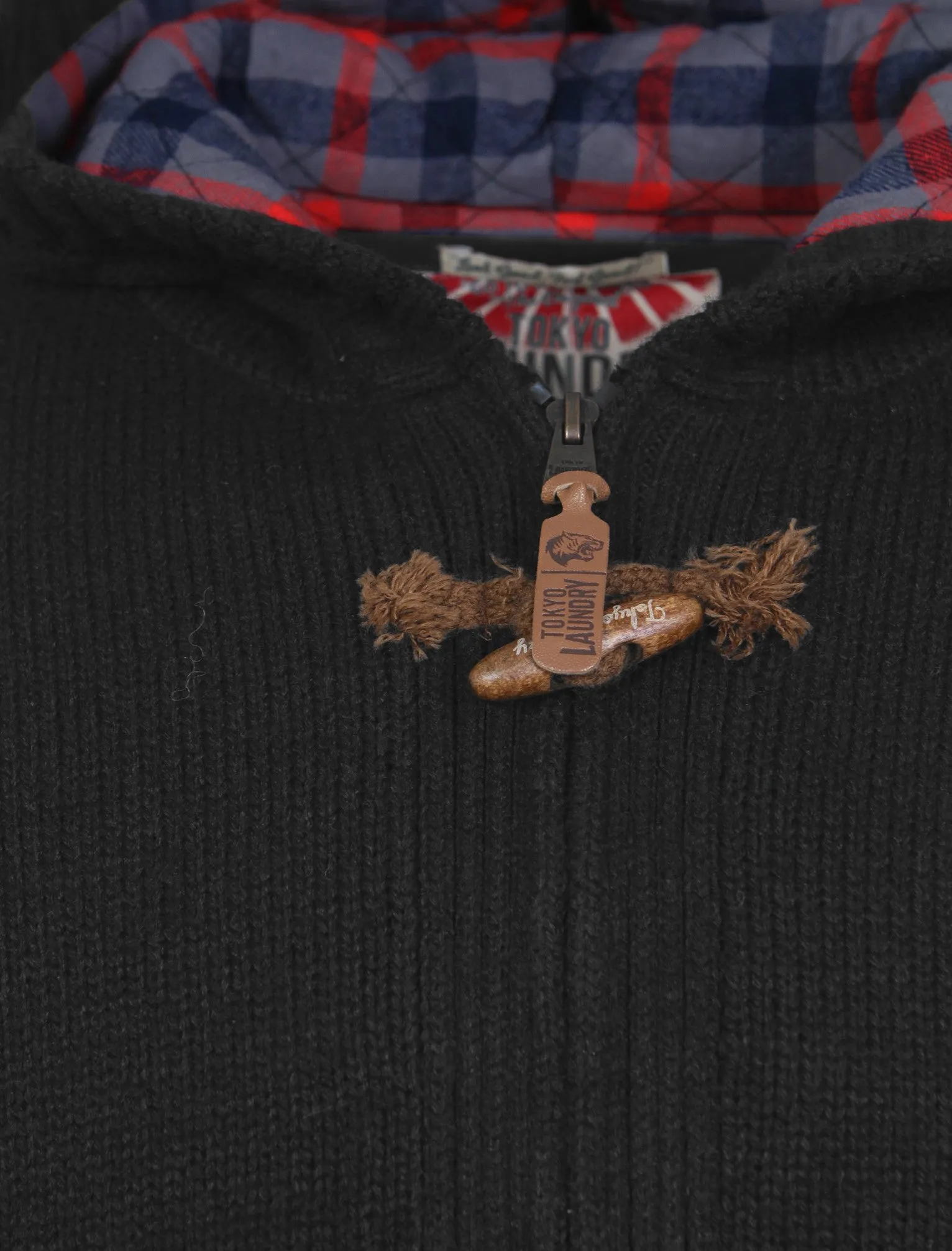 Flannel Lined Heavy Knitted Jacket in Charcoal Marl - Tokyo Laundry
