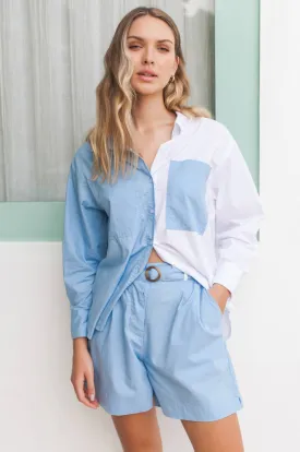 Hailey Elasticated Belted Shorts - Blue/White