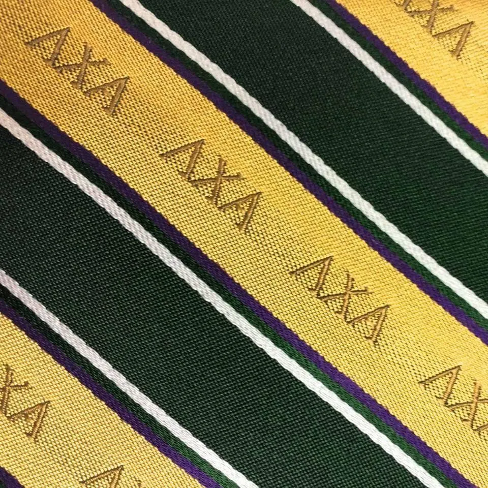 Lambda Chi Dark Green and Gold Striped Silk Tie
