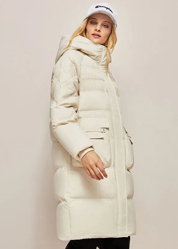 Loose Green Hooded Wrinkled Solid Duck Down Down Coat Winter