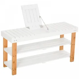 MDF Hidden Storage Slatted Shoe Rack Brown/White