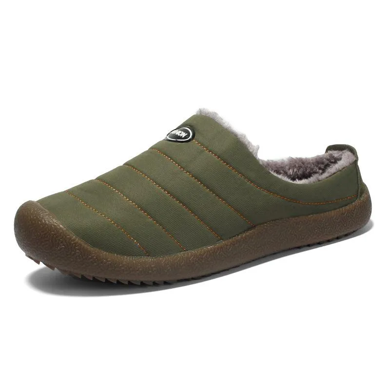 Men Winter Water-resistant Fur Warm Flat Shoes Cotton Slippers
