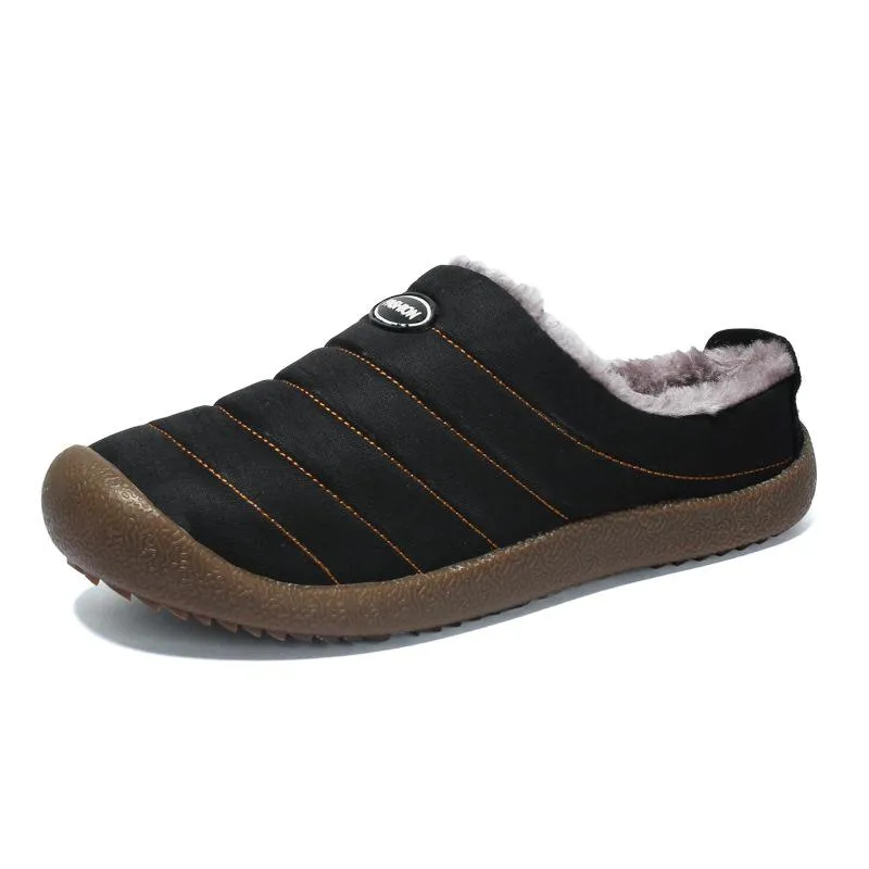 Men Winter Water-resistant Fur Warm Flat Shoes Cotton Slippers