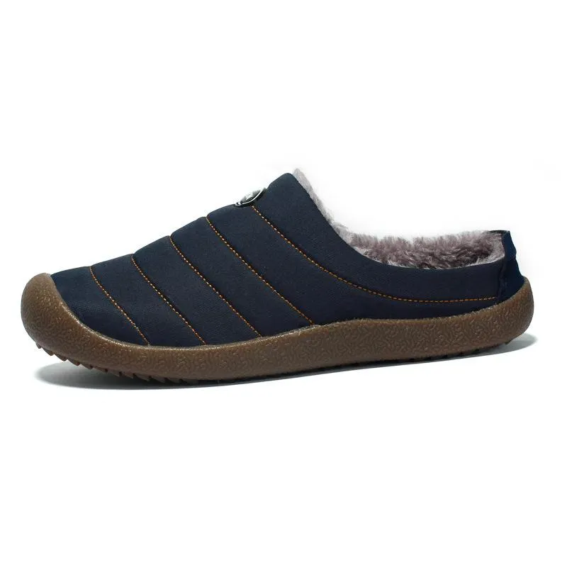 Men Winter Water-resistant Fur Warm Flat Shoes Cotton Slippers