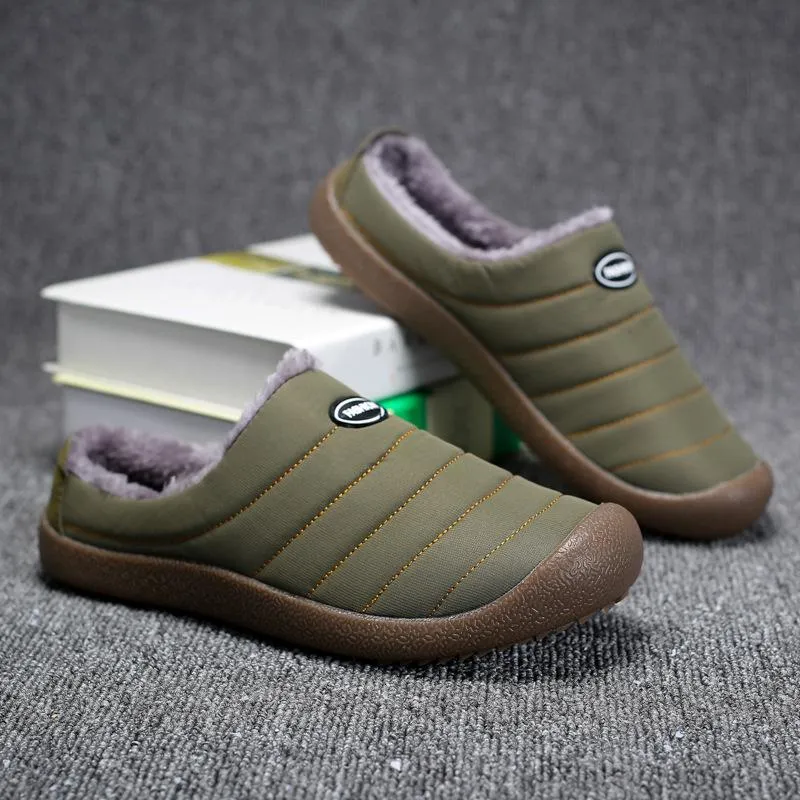 Men Winter Water-resistant Fur Warm Flat Shoes Cotton Slippers