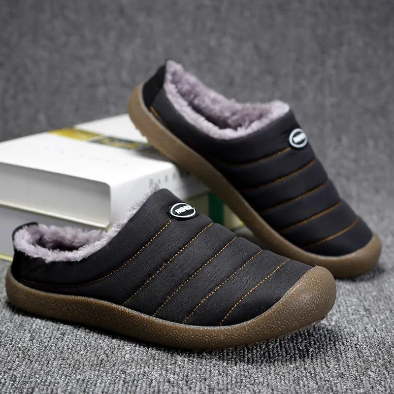 Men Winter Water-resistant Fur Warm Flat Shoes Cotton Slippers