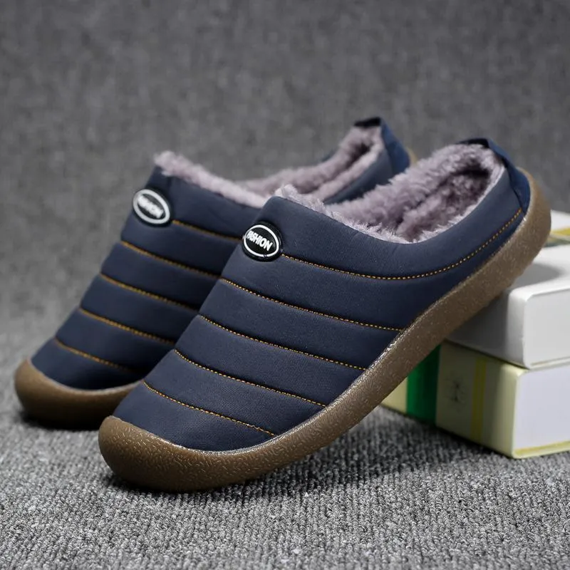 Men Winter Water-resistant Fur Warm Flat Shoes Cotton Slippers