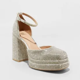 New - Women's Bianca Rhinestone Platform Pumps - Wild Fable Silver 8.5