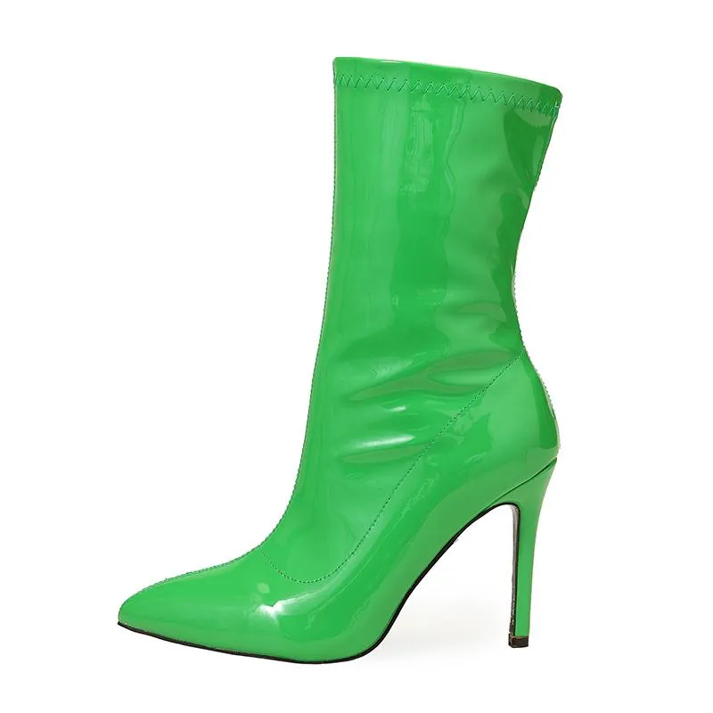 Patent Leather Pointed Toe Stiletto Heel Ankle Boots Minimalist Pointed Toe Stiletto Boots