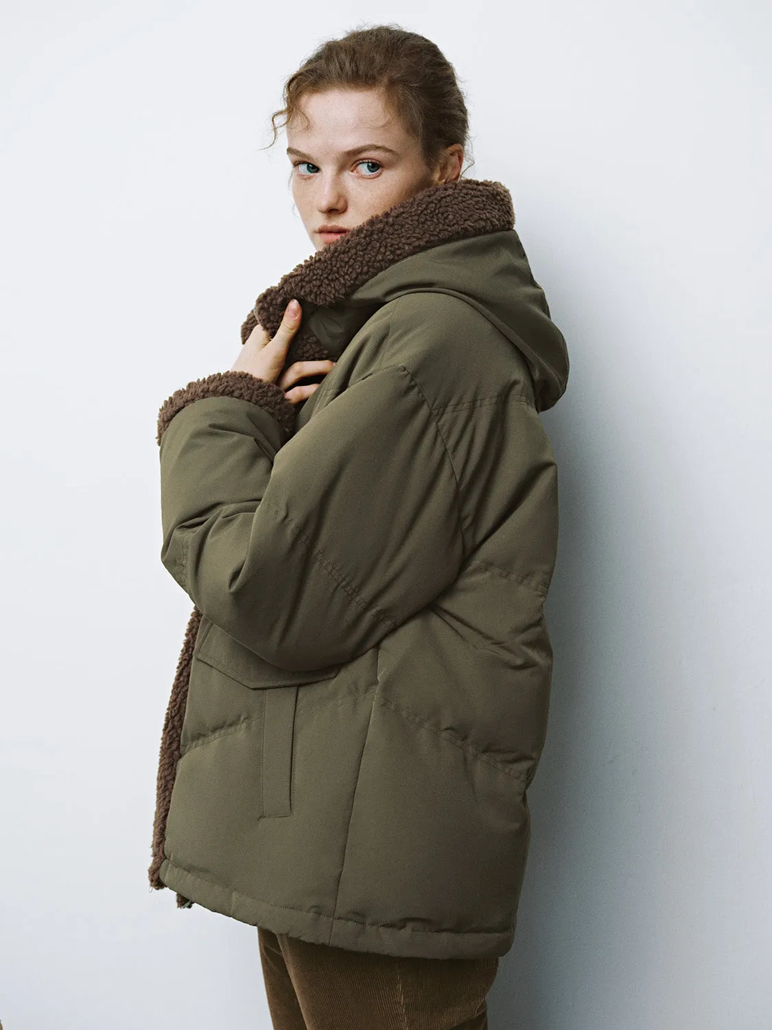 Quilted Down Puffer Shearling Jackets