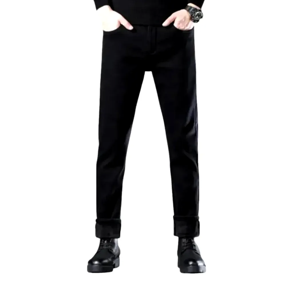 Single color rolled-up cuffs men's jeans