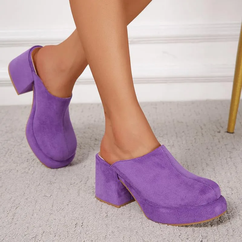 Suede Chunky Mules Heeled Pumps