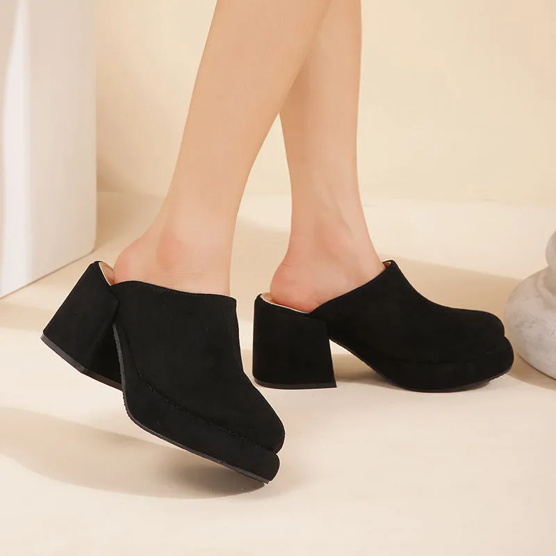 Suede Chunky Mules Heeled Pumps