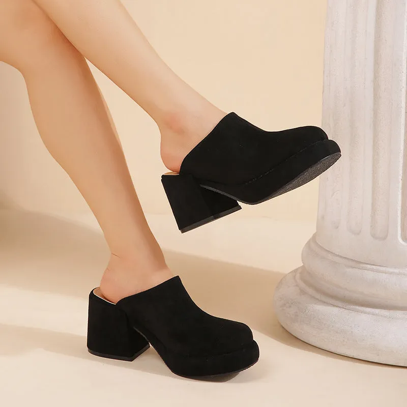 Suede Chunky Mules Heeled Pumps