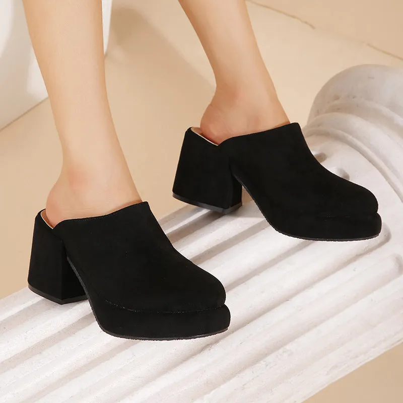 Suede Chunky Mules Heeled Pumps
