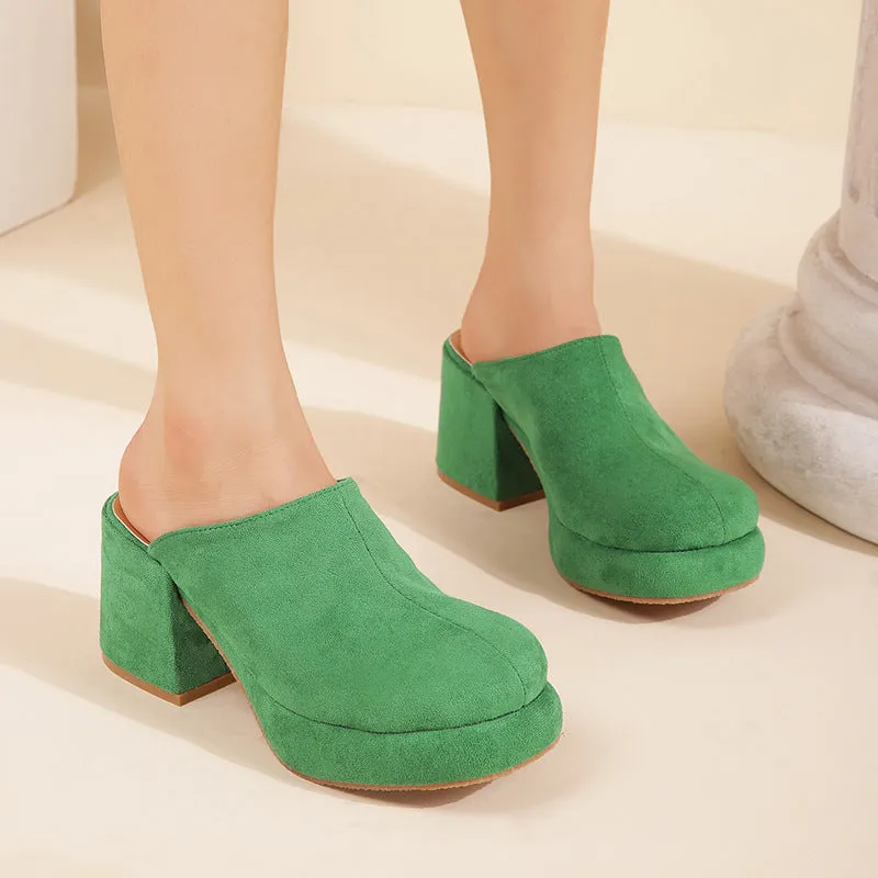 Suede Chunky Mules Heeled Pumps