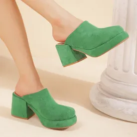 Suede Chunky Mules Heeled Pumps