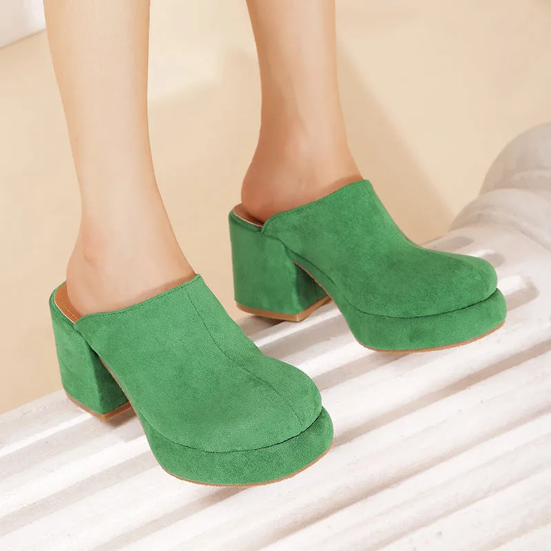 Suede Chunky Mules Heeled Pumps