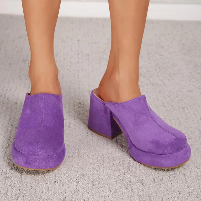 Suede Chunky Mules Heeled Pumps