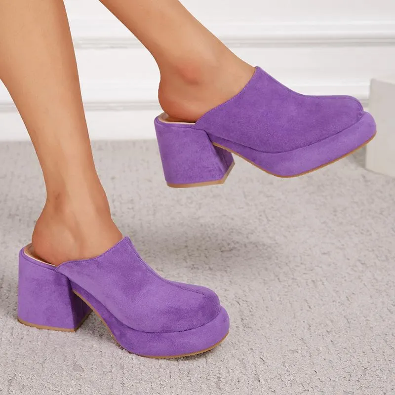 Suede Chunky Mules Heeled Pumps