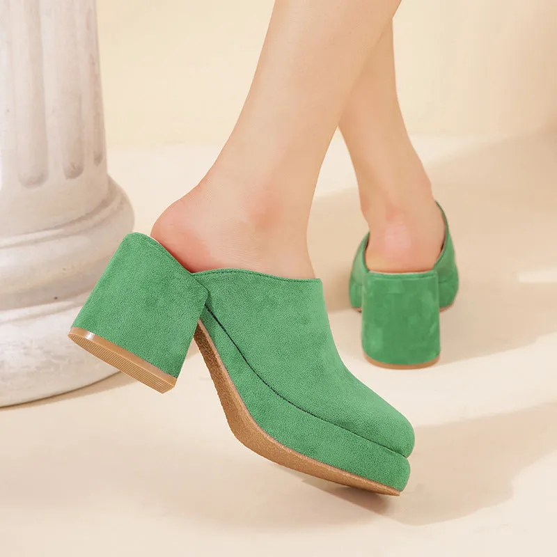 Suede Chunky Mules Heeled Pumps